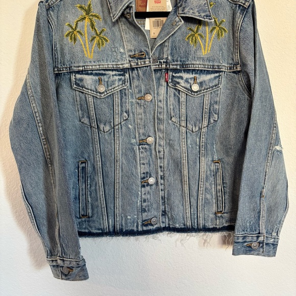 Levi's Ex Boyfriend Trucker Jean Jacket Palm Trees NWT - Picture 4 of 9